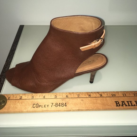 Coach "Milah" Open-Toe Slingback Kitten Heel Brown Leather Ankle Boots - Picture 11 of 11